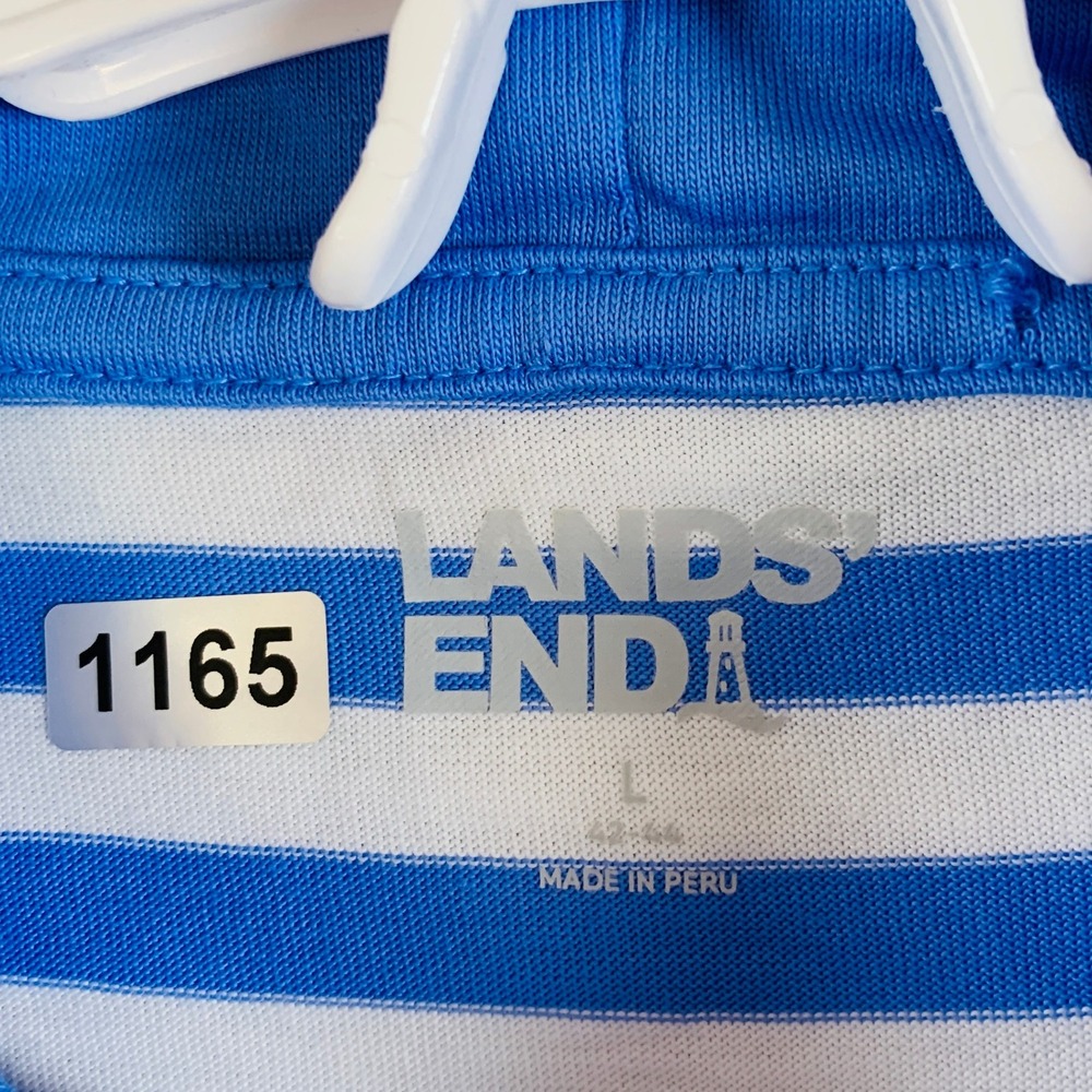 Lands' End‎ Women's Long Sleeve Cotton Hoodie Sweatshirt Top Stripe Blue White L - Picture 3 of 14